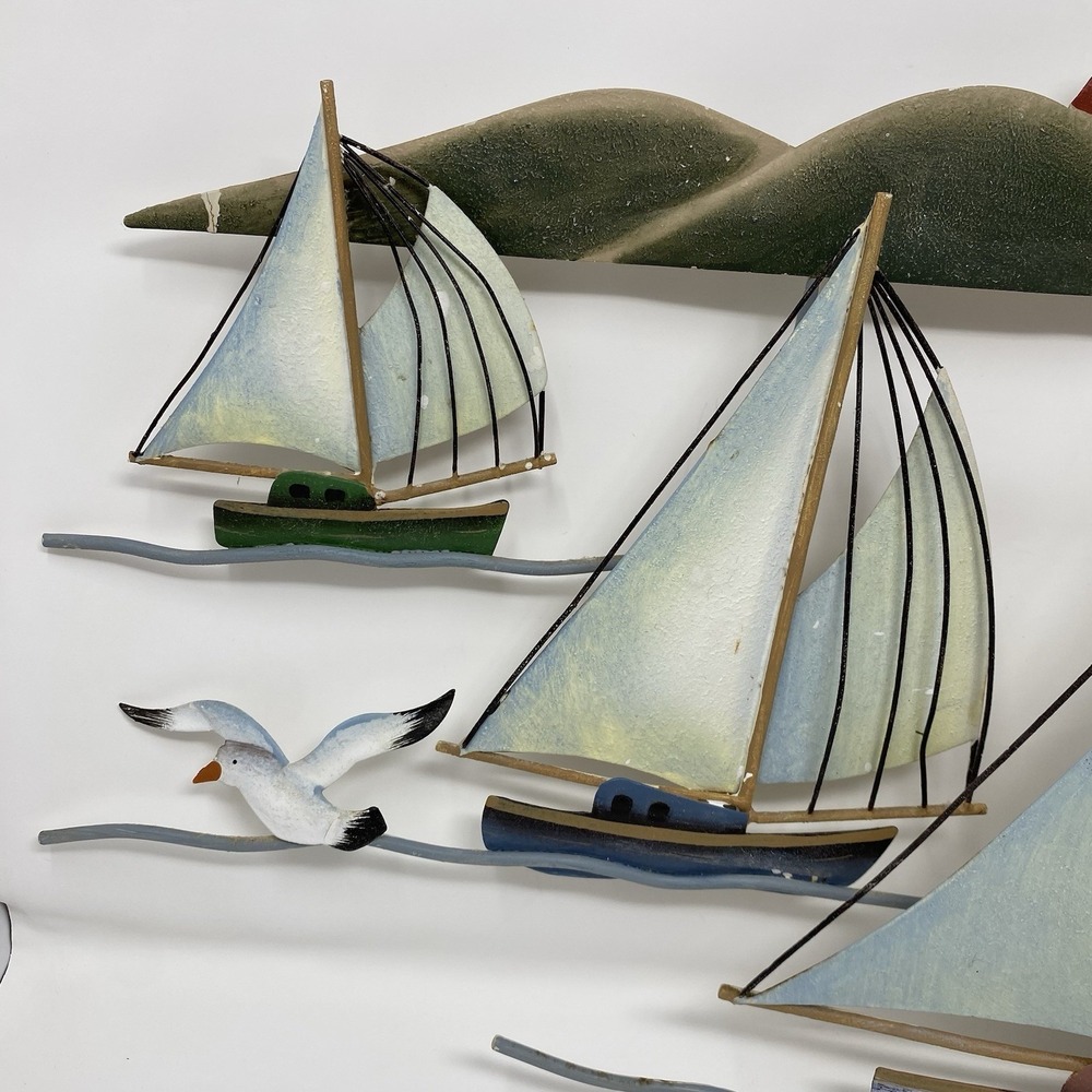 VTG Collections Etc Metal Wall Art Sailboat Sculpture Regatta 27x13 Hand-Painted - Picture 3 of 13